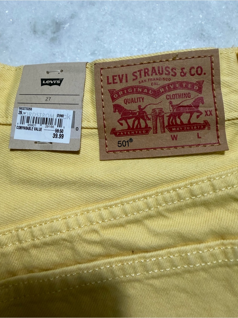 Levi's Yellow High-Rise Raw Hem Denim Shorts - Picture 3 of 6